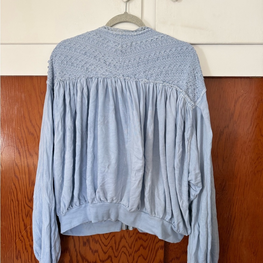 Free people Light Blue crochet Detail  bomber Jacket - Picture 9 of 11